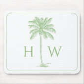 Groene en witte palmboom Monogram Muismat (Voorkant)