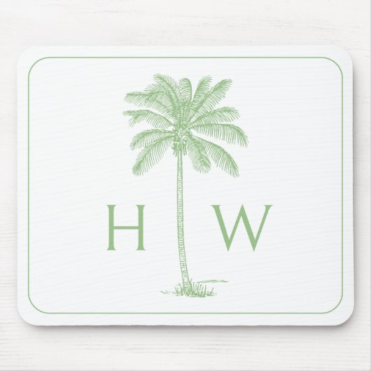 Groene en witte palmboom Monogram Muismat (Voorkant)