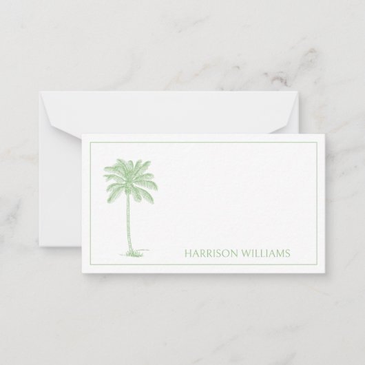 Groene en witte palmboom Monogram Notitiekaartje (Voorkant)