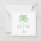 Groene en witte palmboom Monogram Notitiekaartje (Voorkant)
