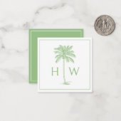 Groene en witte palmboom Monogram Notitiekaartje (Voorkant / Achterkant in situ)