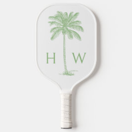 Groene en witte palmboom Monogram Pickleball Paddle