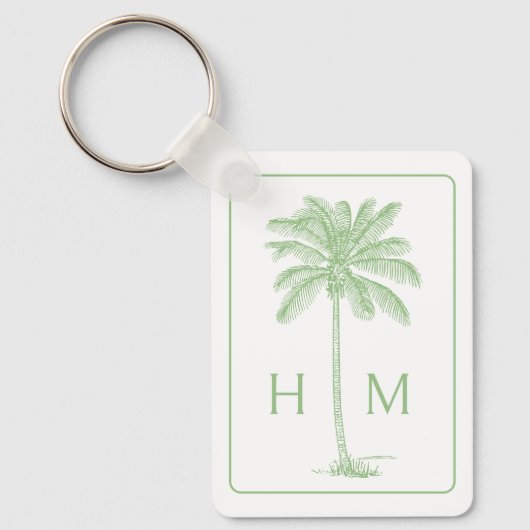 Groene en witte palmboom Monogram Sleutelhanger (Voorkant)