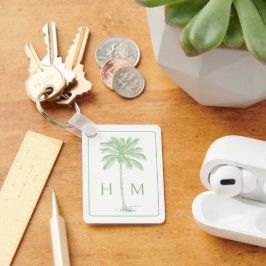 Groene en witte palmboom Monogram Sleutelhanger