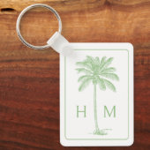Groene en witte palmboom Monogram Sleutelhanger (Voorkant)