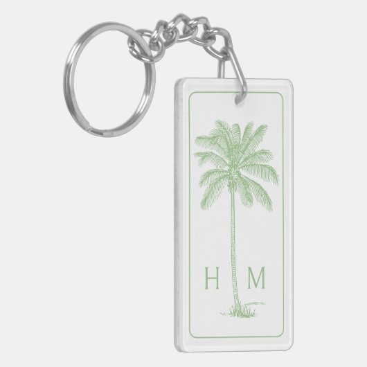 Groene en witte palmboom Monogram Sleutelhanger (Voorkant Links)