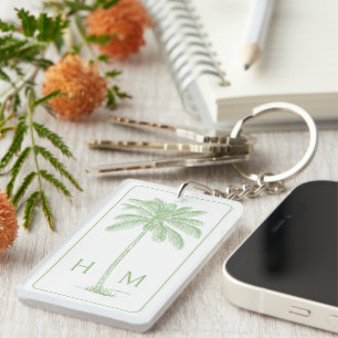 Groene en witte palmboom Monogram Sleutelhanger