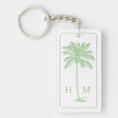 Groene en witte palmboom Monogram Sleutelhanger (Voorkant)