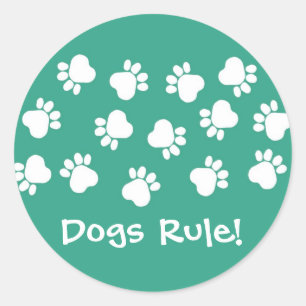 Groene en Witte Paw Prints Ronde Sticker
