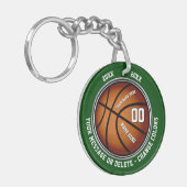 Groene en witte persoonlijke Basketball Gift Ideeë Sleutelhanger (Voorkant Links)
