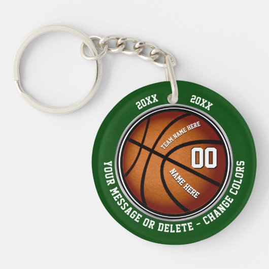 Groene en witte persoonlijke Basketball Gift Ideeë Sleutelhanger (Voorkant)