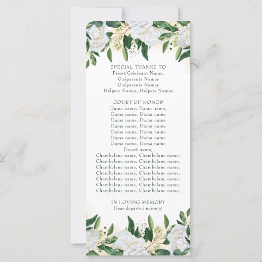 Groene en Witte Pioen Bloemen Quinceanera Programm (Achterkant)