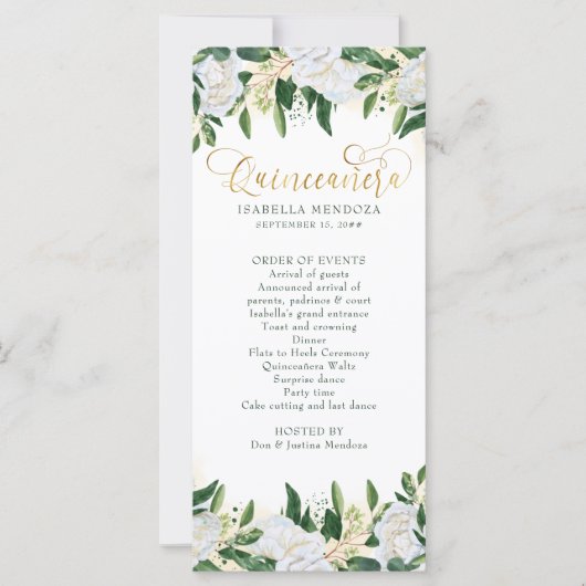 Groene en Witte Pioen Bloemen Quinceanera Programm (Voorkant)