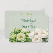 Groene en witte pioen bruiloft bedankkaart (Voorkant / Achterkant)