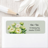 Groene en Witte Pioen Elegant Trouwadres Etiket (Insitu)