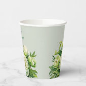 Groene en Witte Pioen Elegante Bruidsdouche Papieren Bekers (Links)