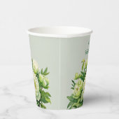 Groene en Witte Pioen Elegante Bruidsdouche Papieren Bekers (Rechts)