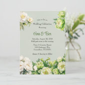 Groene en witte pioen elegante bruiloft kaart (Staand voorkant)