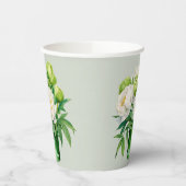 Groene en witte pioen elegante bruiloft papieren bekers (Links)