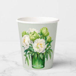 Groene en witte pioen elegante bruiloft papieren bekers