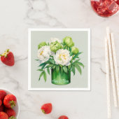 Groene en witte pioen elegante bruiloft servet (Insitu)