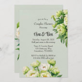 Groene en Witte pioen Elegante Trouwdouche Kaart (Voorkant / Achterkant)