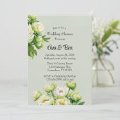 Groene en Witte pioen Elegante Trouwdouche Kaart (Staand voorkant)