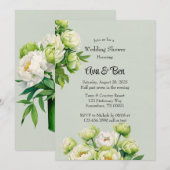 Groene en Witte pioen Elegante Trouwdouche Kaart (Voorkant / Achterkant)