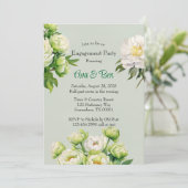 Groene en witte pioen elegante verlovingsfeest kaart (Staand voorkant)