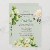 Groene en witte pioen elegante verlovingsfeest kaart (Voorkant / Achterkant)