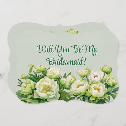 Groene en Witte Pioen Wil Je Mijn Bruidsmeisje Zij Kaart (Voorkant / Achterkant)