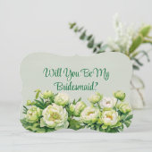 Groene en Witte Pioen Wil Je Mijn Bruidsmeisje Zij Kaart (Staand voorkant)