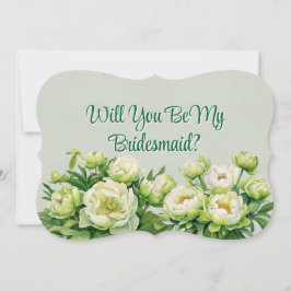 Groene en Witte Pioen Wil Je Mijn Bruidsmeisje Zij Kaart