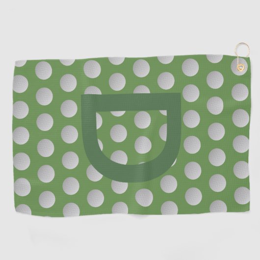 Groene en witte poka Dot Monogram Golf Towel Golfhanddoek (Horizontaal)