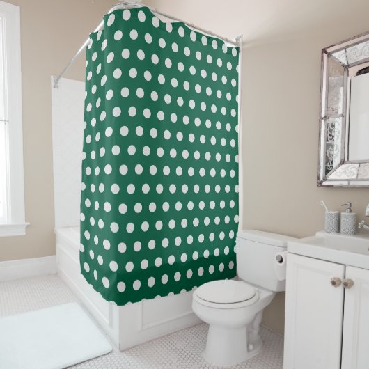 Groene en Witte poka Dots Douchegordijn (In situ)