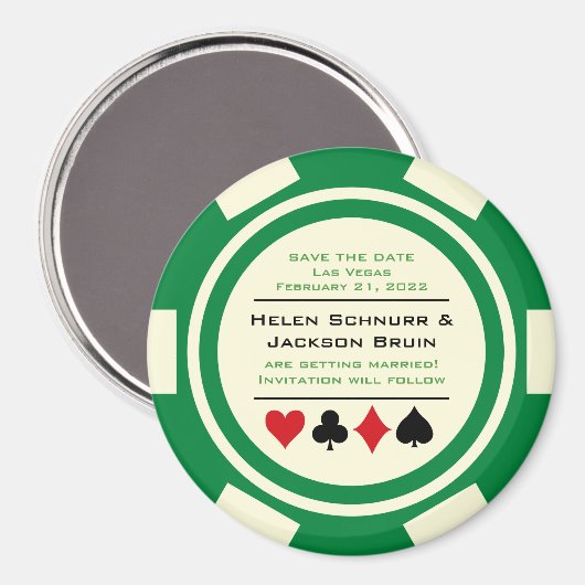 Groene en Witte Poker Chip Casino Opslaan De Datum Magneet (Voorkant / Achterkant)