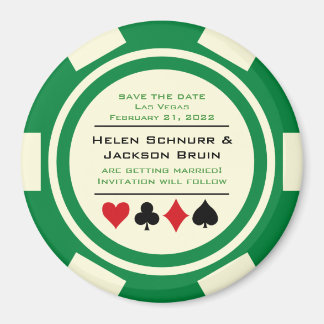Groene en Witte Poker Chip Casino Opslaan De Datum Magneet