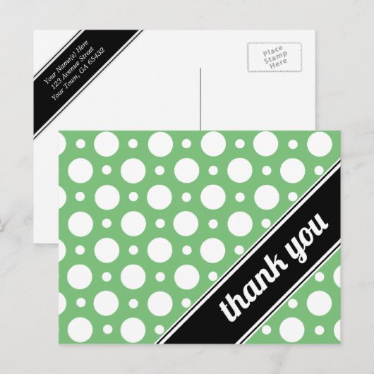Groene en Witte Polka Dot Dank u Briefkaarten (Voorkant / Achterkant)