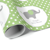 Groene en witte Polka Dot Olifant Baby shower Cadeaupapier (Rol Hoek)