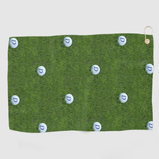 Groene en Witte Polka Dots Bal Monogrammed Golfhanddoek (Horizontaal)