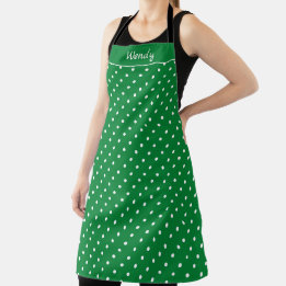 Groene en Witte Polka Dots met Naam Schort