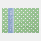 Groene en witte pooldot met blauw gepersonaliseerd theedoek (Horizontaal)