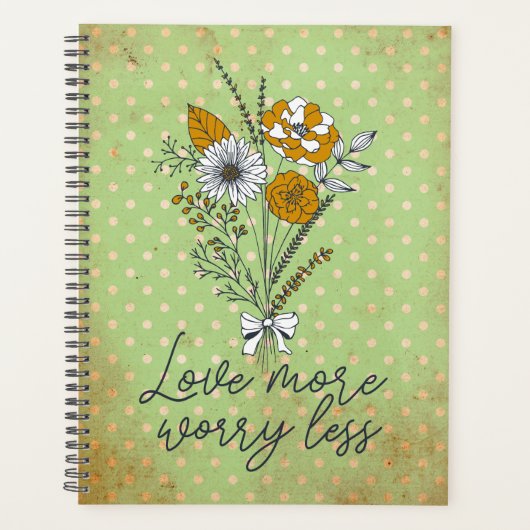 Groene en witte poolvlek "Love more Worry less" Planner (Voorkant)