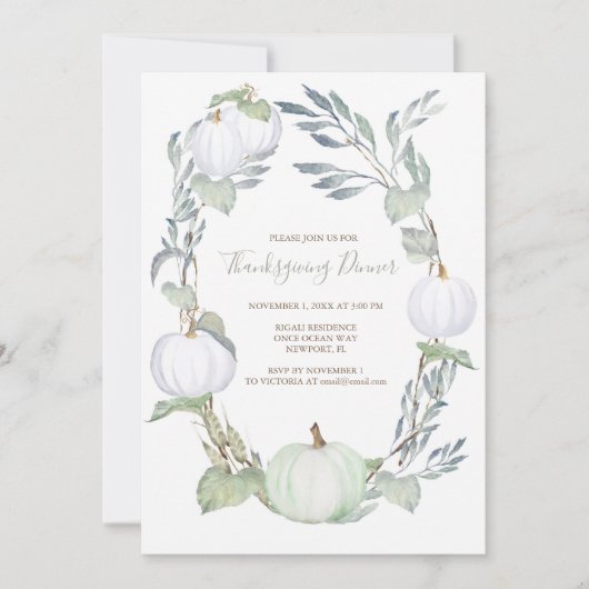 Groene en WITTE PUMPKIN Greenery THANKSGIVING Kaart (Voorkant)