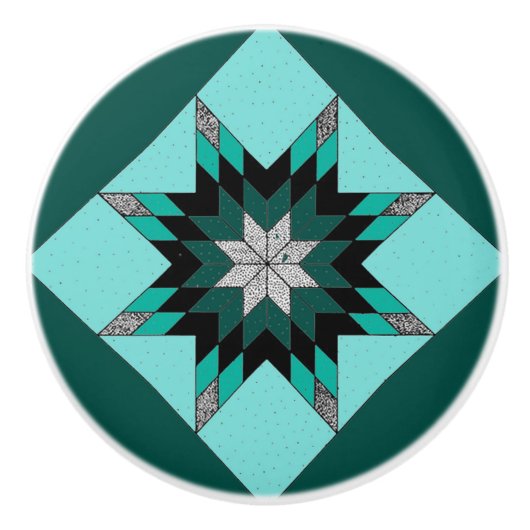 Groene en witte Quilt Design Knobbels Keramische Knop (Voorkant)