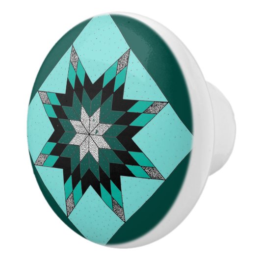 Groene en witte Quilt Design Knobbels Keramische Knop (Rechts)