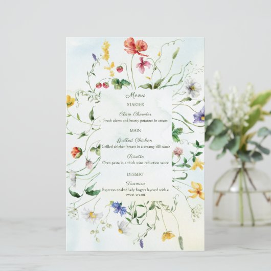 Groene en Witte Romance Rustiek Wedding Menu (Staand voorkant)