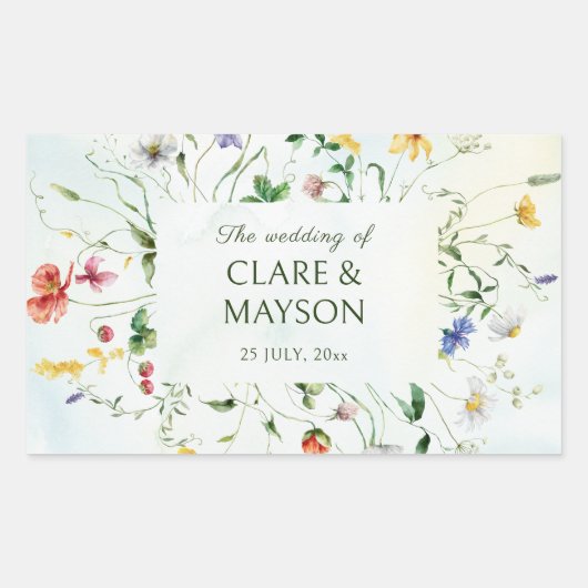 Groene en Witte Romance Rustieke Zomerbruiloft Rechthoekige Sticker (Voorkant)