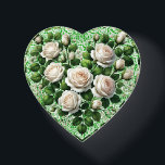 Groene en witte Rose Hart Paperweight<br><div class="desc">Groen en Wit Rose Hart Gevormd Papergewicht</div>