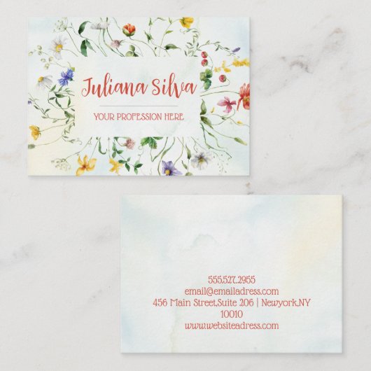 Groene en witte rustieke bloem zomer visitekaartje (Voorkant / Achterkant)
